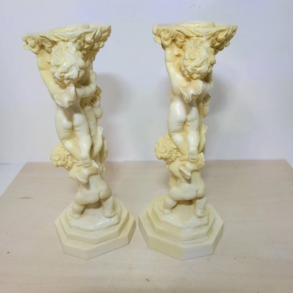Vintage Norleans Cherub Angel Candle Holders Pair‎ Italian Made Home Decor
